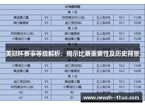 美冠杯赛事等级解析：揭示比赛重要性及历史背景